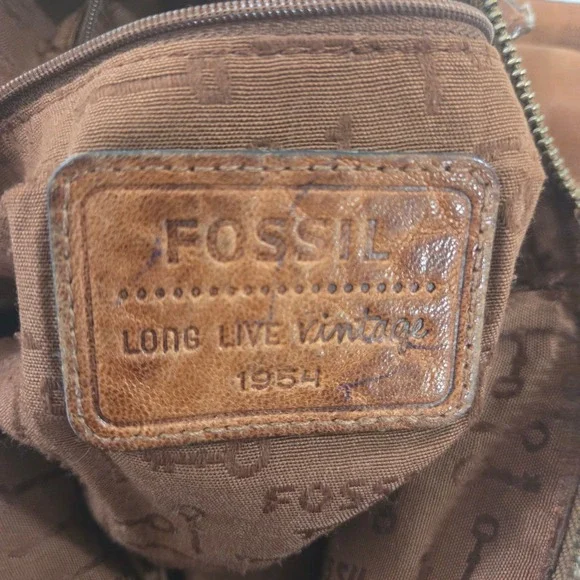 Fossil Long Live Vintage 1954 Brown Leather Crossbody Satchel Bag Cognac - Picture 5 of 8